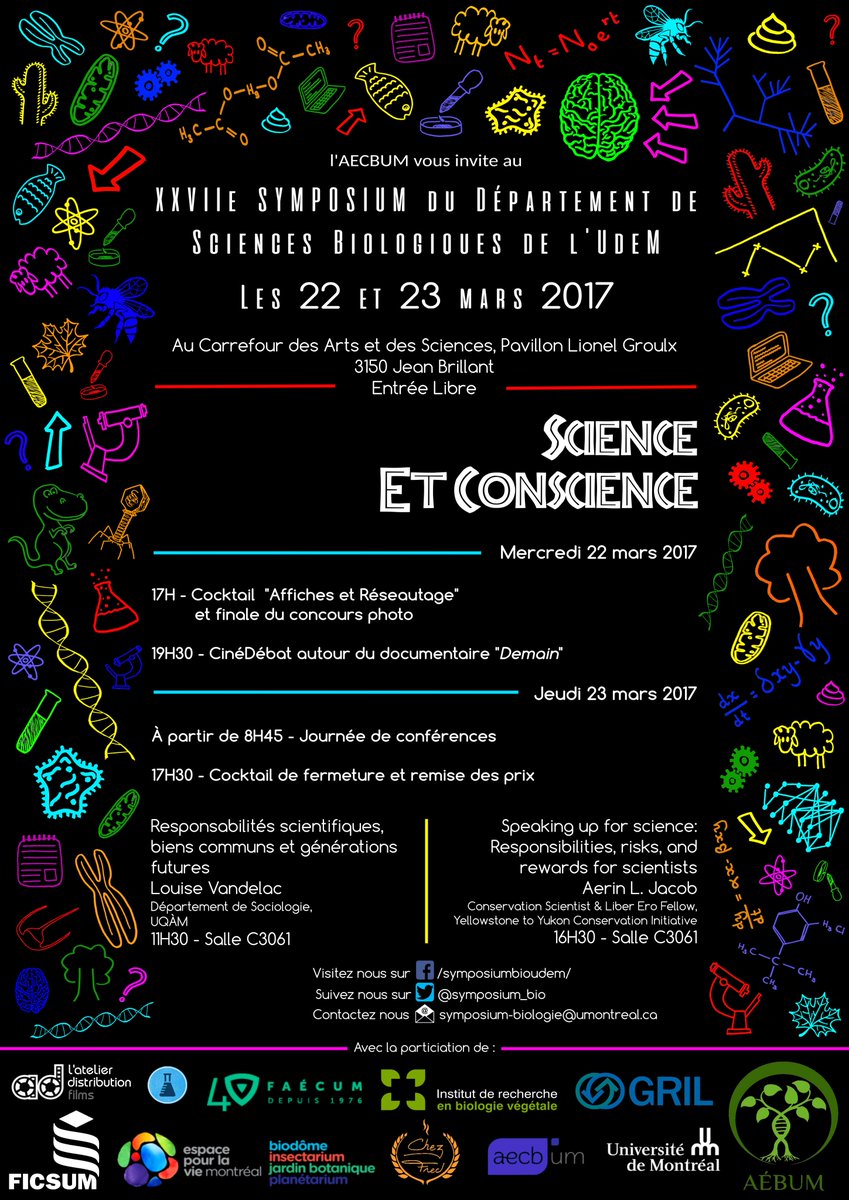 symposium_bio's tweet photo. Plus que 20 jours avant le Symposium! Au menu: #recherche #biologie, visionnement de #Demain et conf. de @LouiseVandelac &amp; @Aerin_J #scicomm https://t.co/5oyvw15kzi