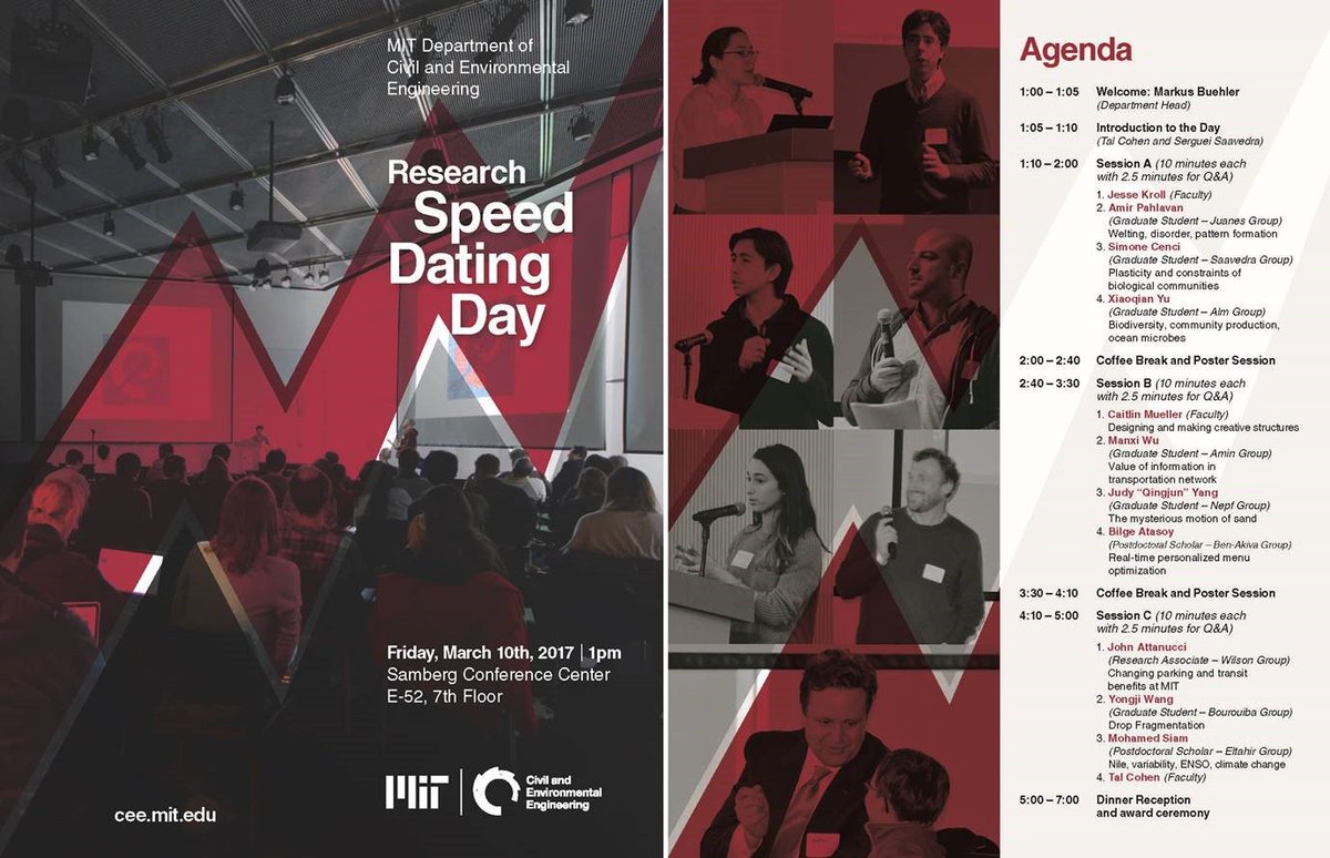 MIT_CEE's tweet photo. The 7th annual #ONEatMIT Research Speed Dating Day is next Friday (3/10)! Join us at the Samberg Conf Center from 1-7pm @MITevents https://t.co/ZddMemqZkK