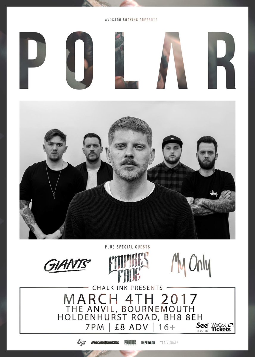 TOMORROW (Sat 4th)
<a href="/PolarUK/">POLAR</a> <a href="/GIANTSUK/">GIANTS</a> <a href="/EmpiresFade/">Empires Fade</a> @myonlyuk
Tickets on the door but cheaper in advance @ seetickets.com
RT