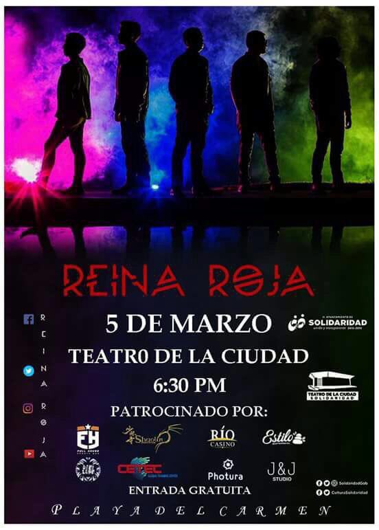 Tonninho_'s tweet photo. Apoyando la buena música local, con @ReinaRojaBand este 5 marzo en el #teatrodelaciudad d #PlayaDelCarmen 6:30pm entrada gratuita, no faltes https://t.co/dBGMLfw44K