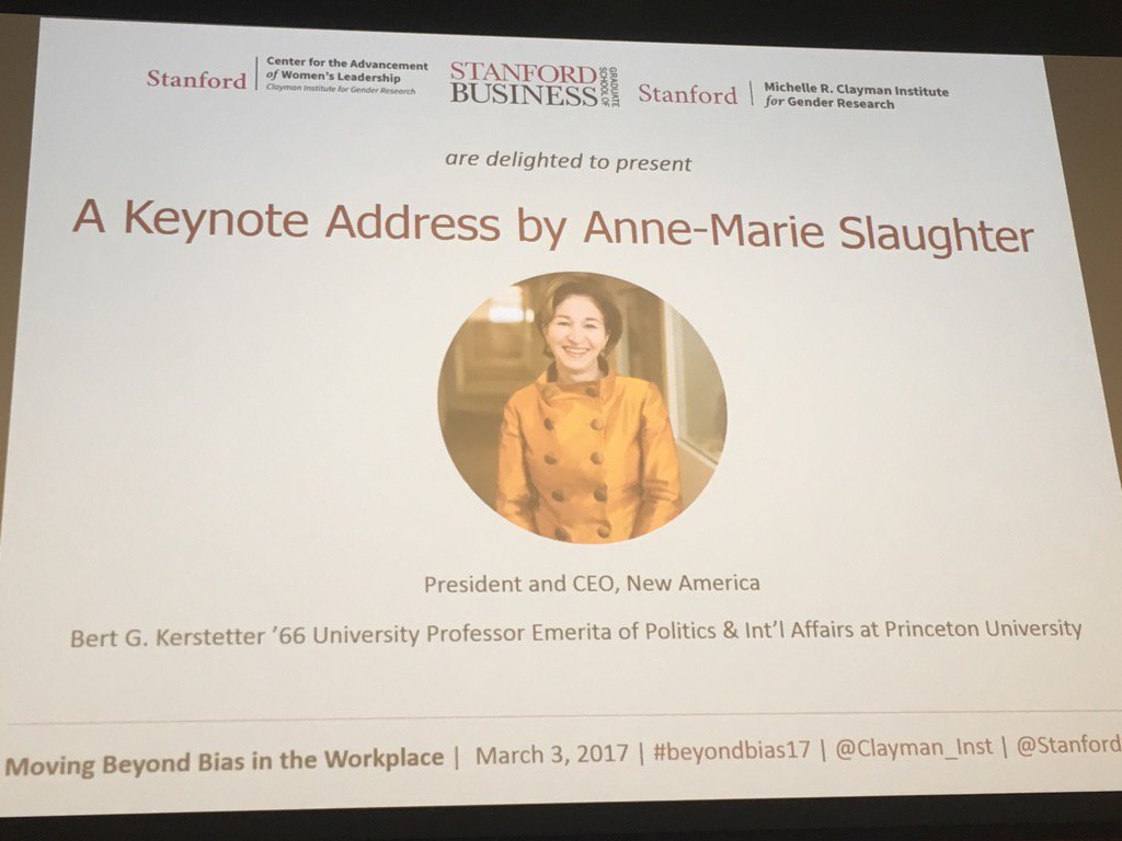 Looking forward to the conversation with Anne Marie Slaughter #beyondbias17 <a href="/Clayman_Inst/">Clayman Institute</a> <a href="/StanfordBiz/">StanfordGSB</a>