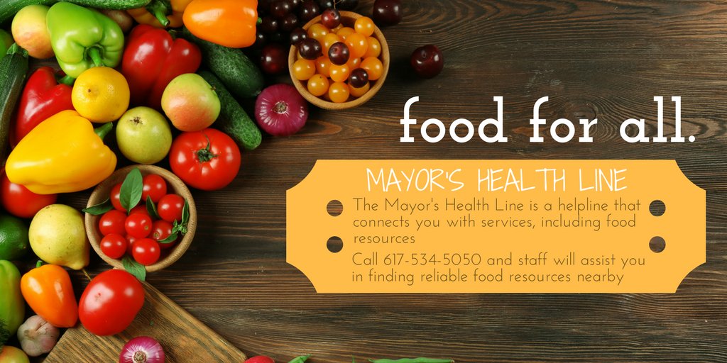 HealthyBoston's tweet photo. Looking for food assistance? Call the Mayor’s Health Line 617-534-5050 #FoodSecureBOS #NationalNutritionMonth https://t.co/dnt9YUixLv