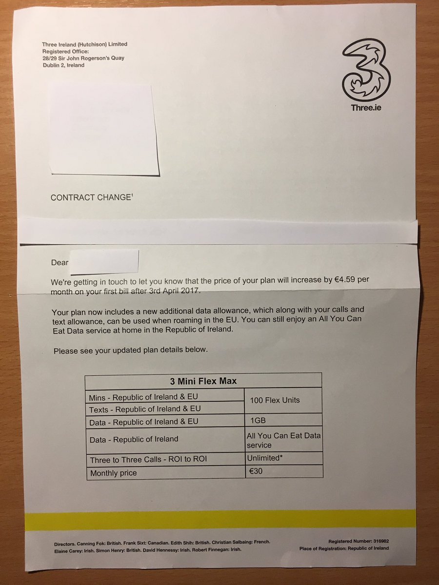oisinaJD's tweet photo. @ThreeIreland What the hell is this? Long time customer who put all family on account, now get this in post after only 2mths! https://t.co/Mw16RvMFpn