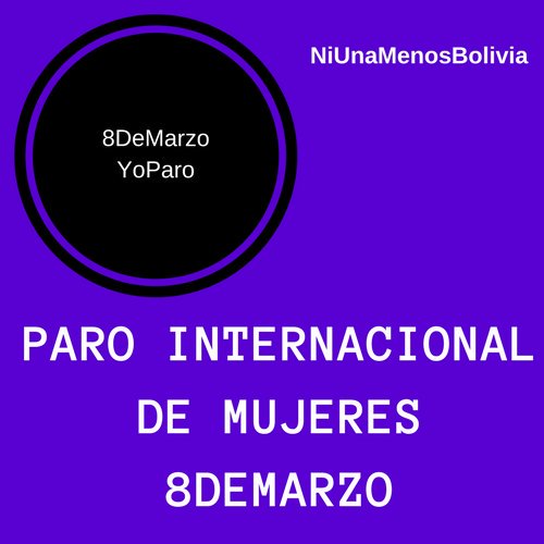 Este #8M las mujeres de Bolivia paramos, y tú, ¿te unes?
#WomensStrike
<a href="/RevistaFurias/">Revista Furias</a> <a href="/MarchaPutas/">MarchaPutasEcuador</a> <a href="/Lourdesmon67/">Lourdes Montero</a> <a href="/NiUnaMas/">Mujeres en Igualdad</a> <a href="/jovenesSINvg/">Adolescentes Sin VG</a>