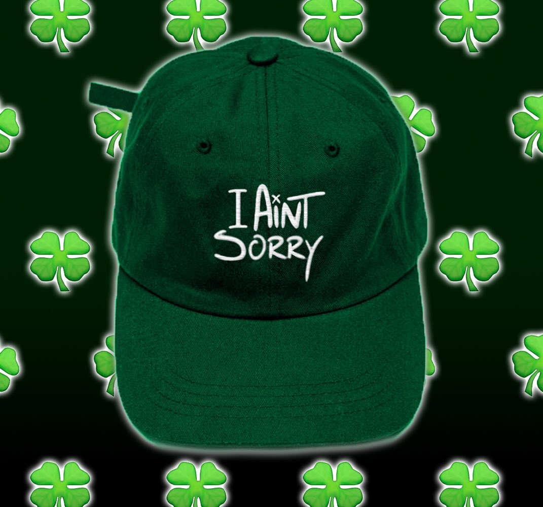 AliTomineek's tweet photo. Who's feelin' lucky?🤑🍀 Retweet this for a chance to win a green "I Ain't Sorry" Dad hat! Available now at https://t.co/F1DA1NVPpT for $25!🍀 https://t.co/lo7h8r9W8Y