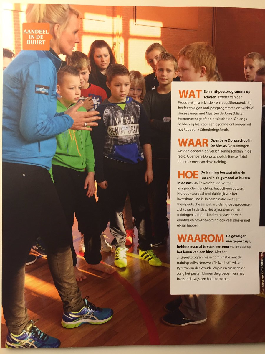 pyretta's tweet image. Door sponsoring van de Rabobank geef ik samen met Maarten de Jong (Mister Heerenveen) nu op vijf basisscholen onze anti-pesttraining!