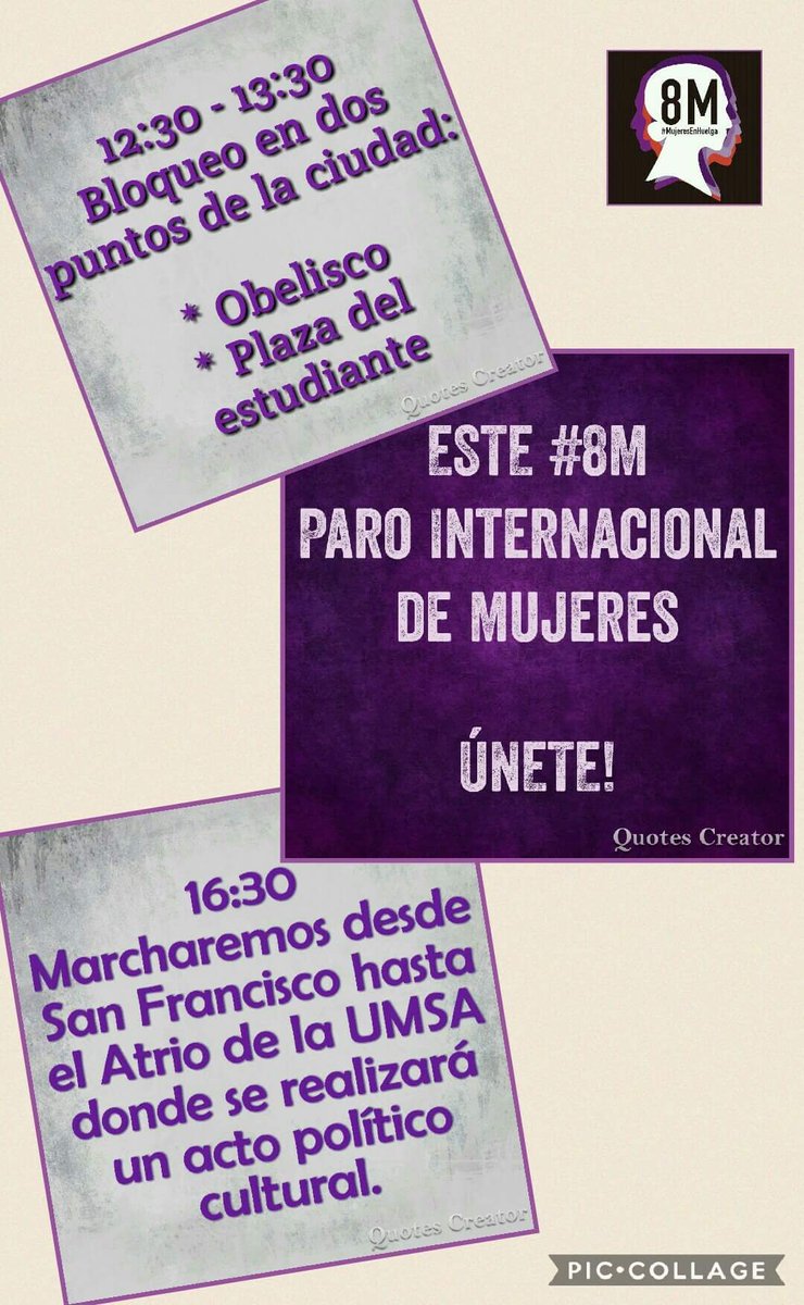 Este #8M las mujeres de Bolivia paramos, y tú, ¿te unes?
#WomensStrike
<a href="/NiUnaMenosPeruM/">NiUnaMenosPerúMundo</a> <a href="/ATBDigital/">ATB</a> <a href="/lupe_perez_c/">lupe perez</a> <a href="/enriquezceci/">Cecilia Enríquez A.</a> <a href="/amnestyusa/">Amnesty International USA</a>