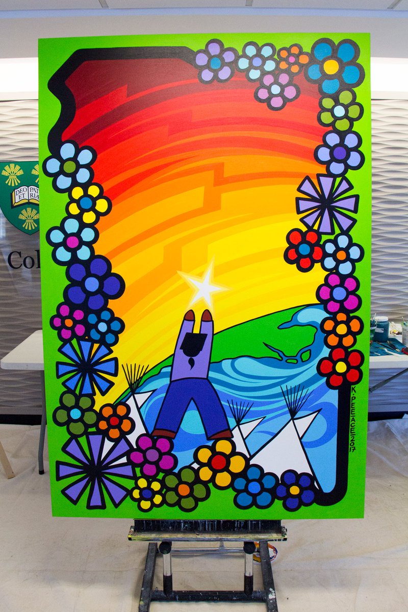 Kevin Pee-ace finished his #usaskAAW painting on campus today. Here is "Rise of the Morning Star." ^CP