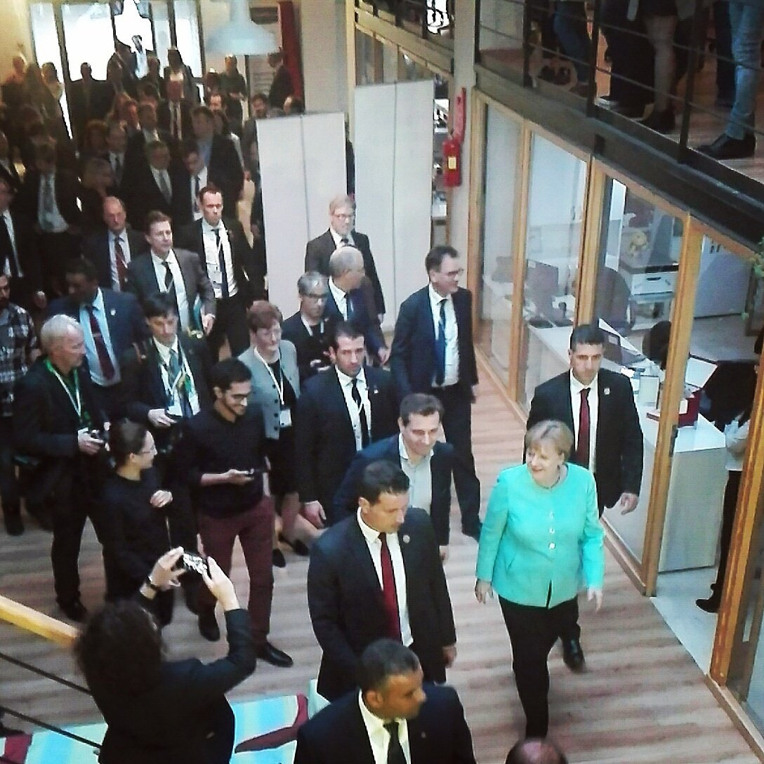 MBUIUX's tweet photo. We are honored to welcome Mrs Angela Merkel the German Chancellor in Startup Haus space today.

#xperiencia #Germany #Tunisia #startups https://t.co/om6LcTYzYy