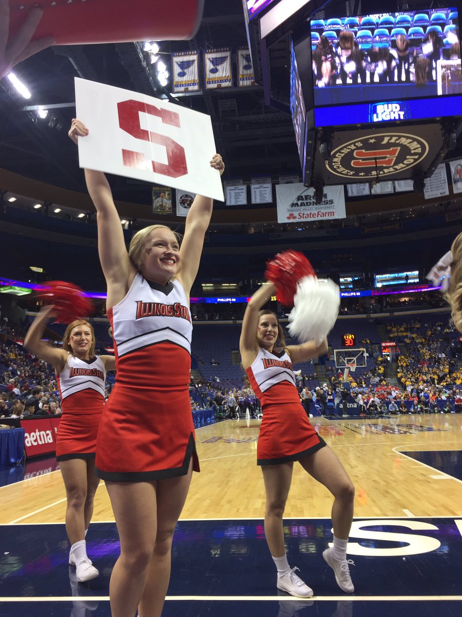 ISUCheerleading's tweet photo. Great win today! Birds play tomorrow at 2:35! @Redbird_MBB #backthebirds #archmadness https://t.co/FV925xCZuA