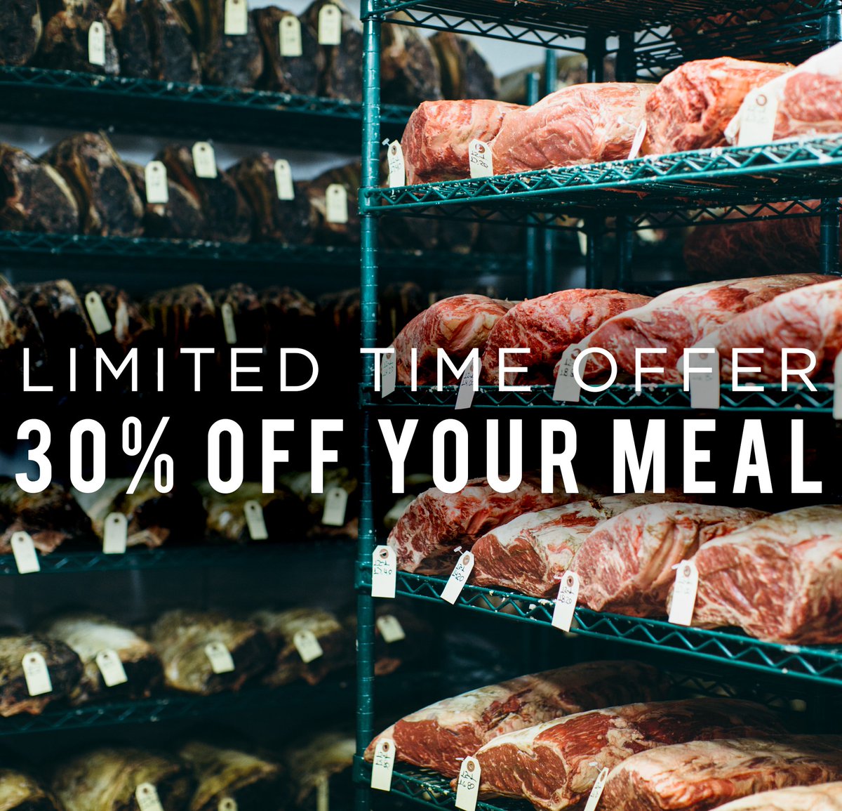 PrimehouseCHI's tweet photo. Limited Time Offer: Enjoy 30% OFF you meal. You read that right, 30% off! #SPECIALOFFER https://t.co/zvu9QH3bny