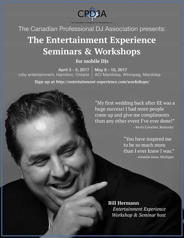 CPDJA's tweet photo. We proudly present @BillHermann &amp; his @EESeminars Coming soon to #HamOnt &amp; #Winnipeg #DJlife #Training #EventProfs https://t.co/dpbFiK2Z3U https://t.co/UBcV988qvT