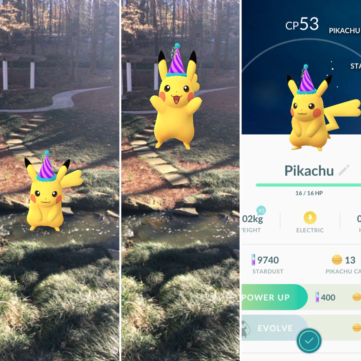 Jorg3U's tweet photo. Finallyyyy @PokemonGoApp
I got the #Pokemonday Pika and it's a girl! 😊
#PokemonGO #FemalePikachu https://t.co/MQyclgYzpk