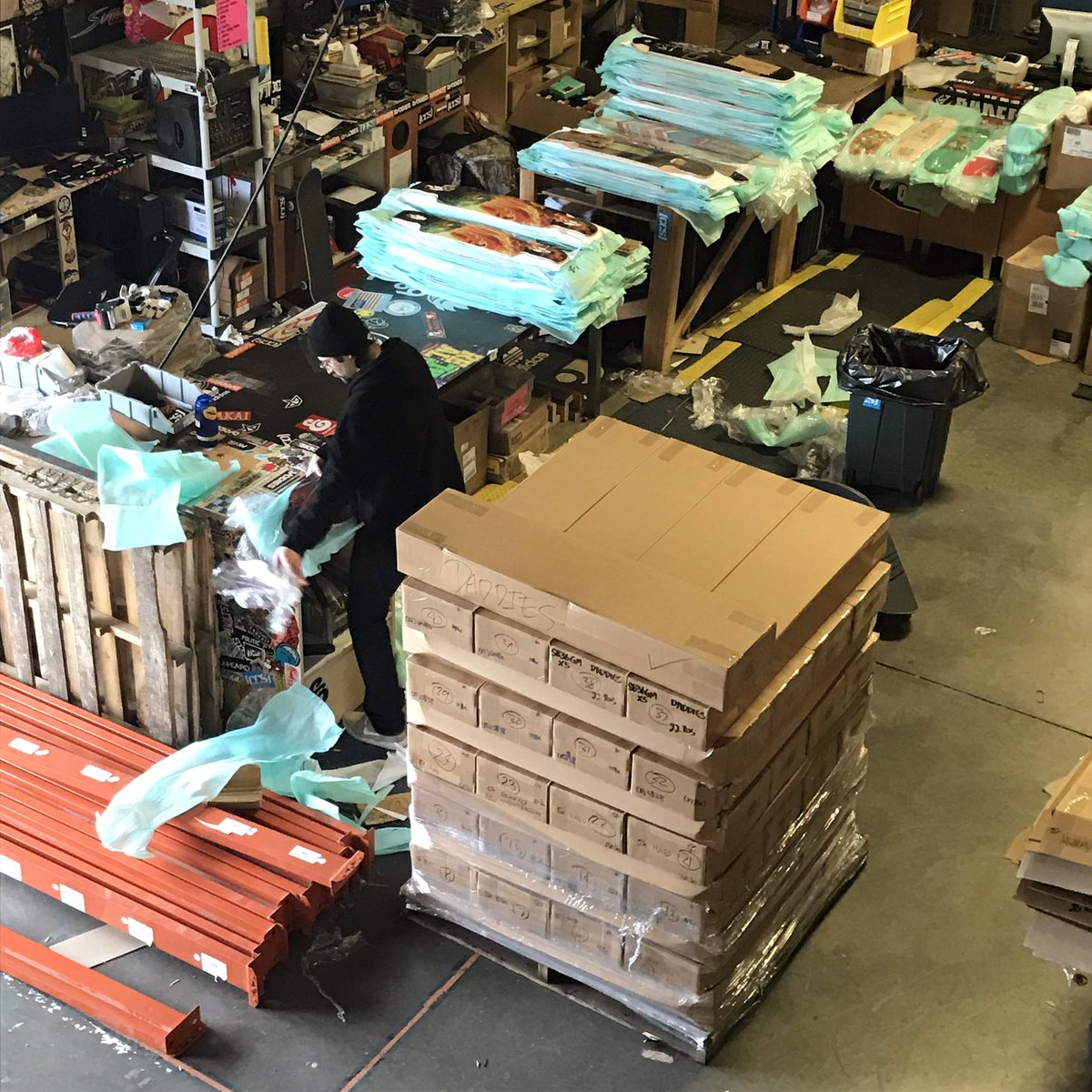 The full <a href="/Landyachtz/">Landyachtz</a> lineup will be available online March 15th, but are available in store now! Our warehouse manager Tony working hard!
