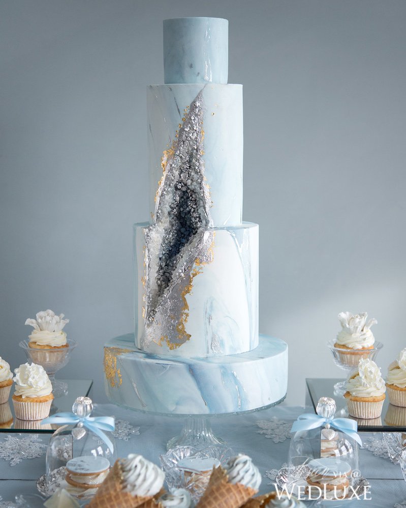 wedluxe's tweet photo. This wintry take on the #geode #cake trend completely stopped us in our tracks! See more here: https://t.co/0V4WLkyIqk https://t.co/7r8HZLdMj2