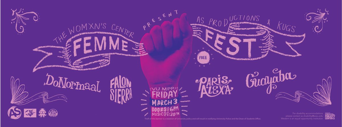 westernwindowtv's tweet image. March 3rd @WWU_ASP is hosting the annual first Femme Fest! This FREE event is a celebration of local talent, womxn talent and womxn's rights
