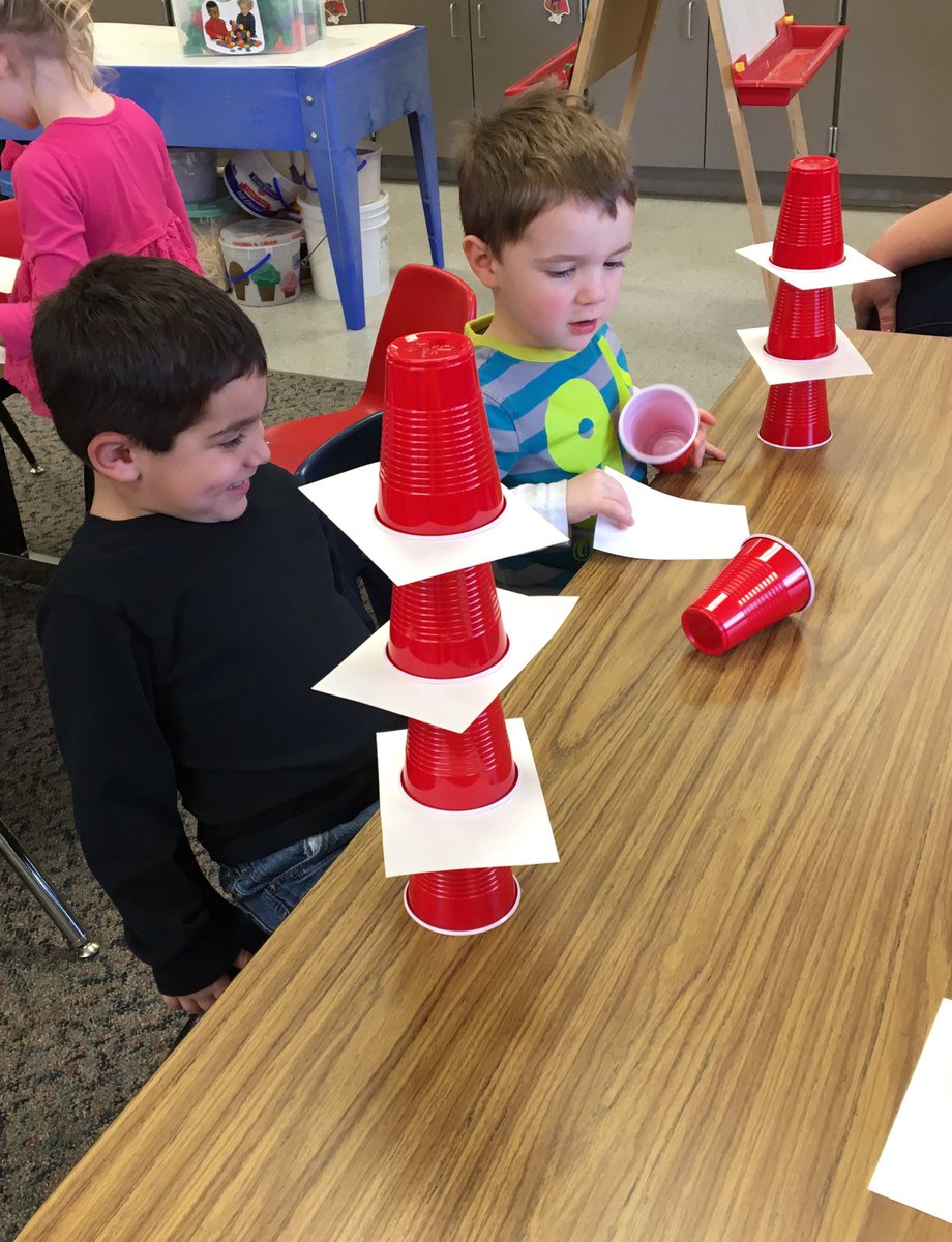 alisa_ann_hart's tweet photo. Cat in the Hat inspired STEM activity. Why is his hat so tall? Will they fall? #EmporiaProud #MaynardMonkeys https://t.co/zLXkFkt4Cw