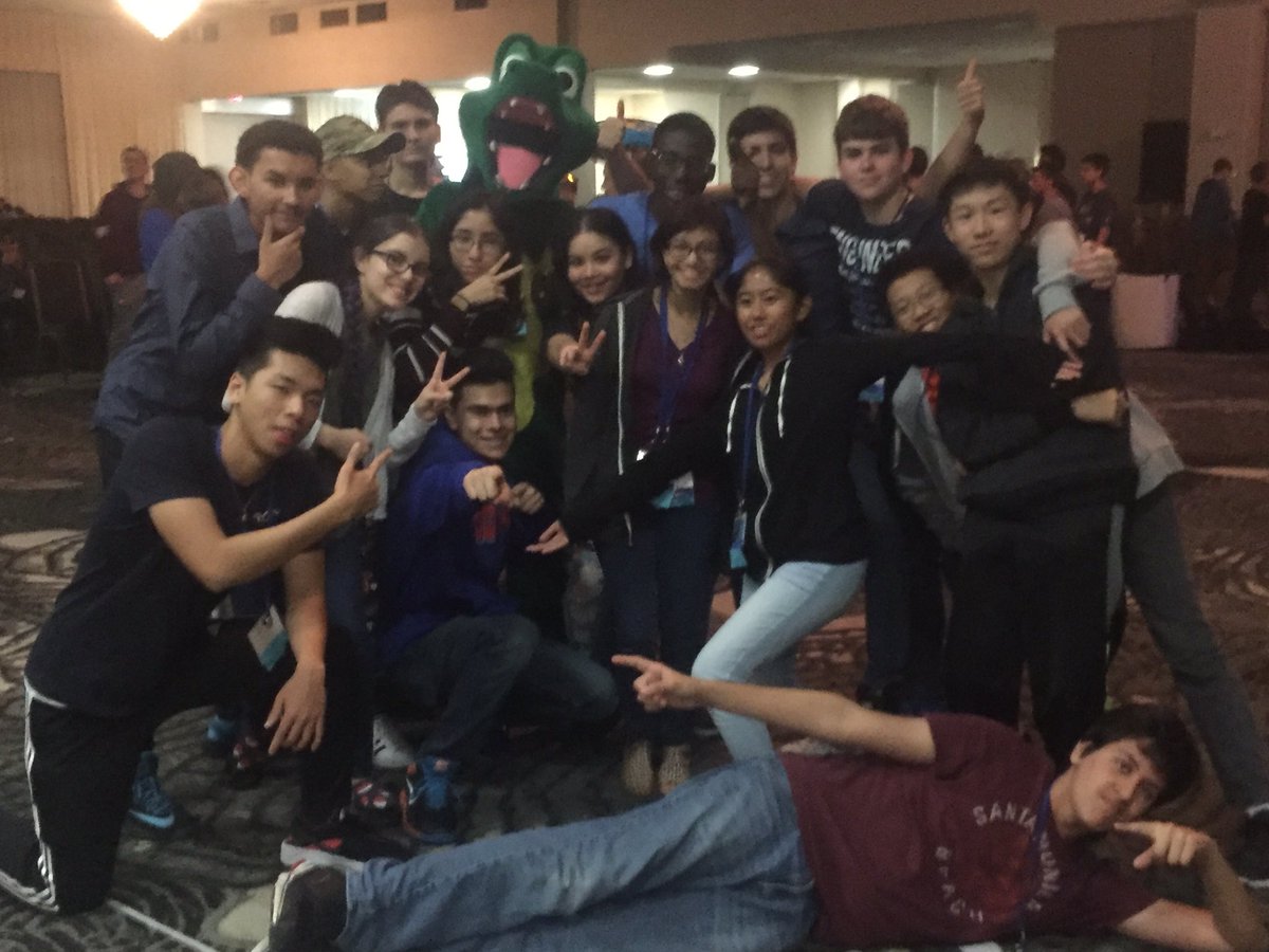 mlecTSA's tweet photo. @fltsa MLEC students pose for a photo with the state mascot! #TSAdestinations https://t.co/Sj8k72dL7p