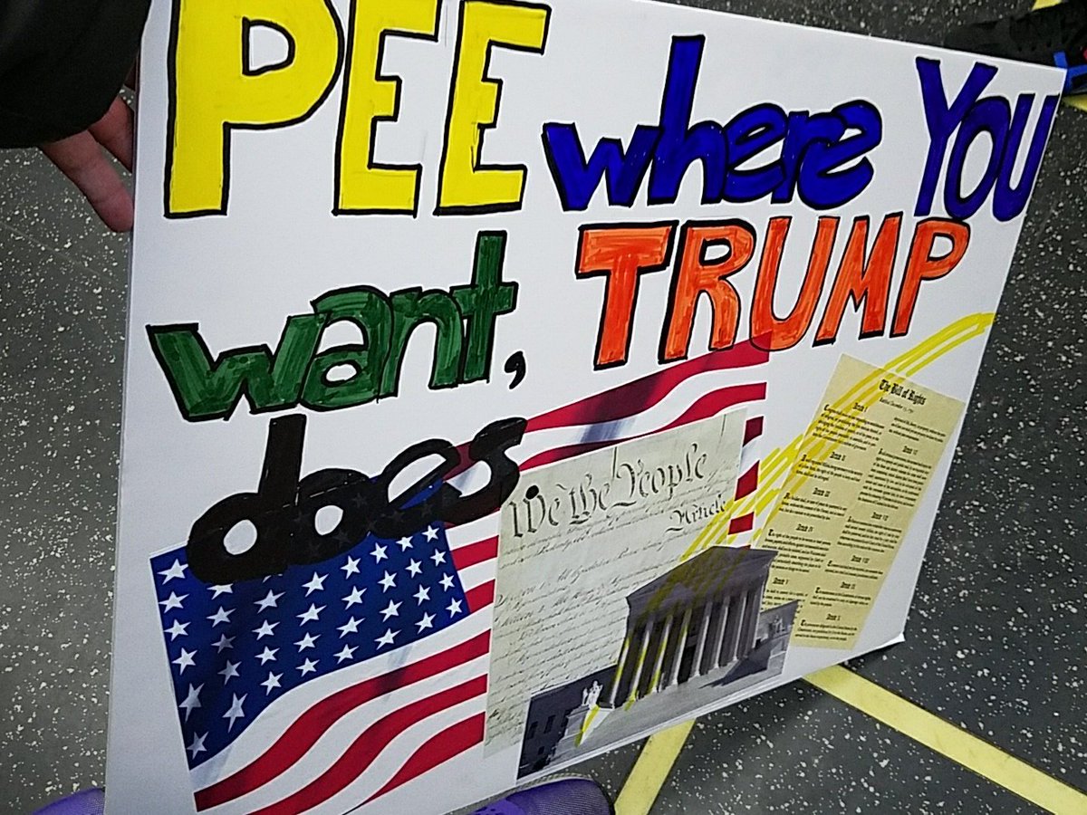 reportrebels's tweet photo. Headed to Trans Rights protest at Wabash and Wacker. #TransUpFront Pee where you want, Trump does. #CedeNothing https://t.co/Yv1UplwdLC
