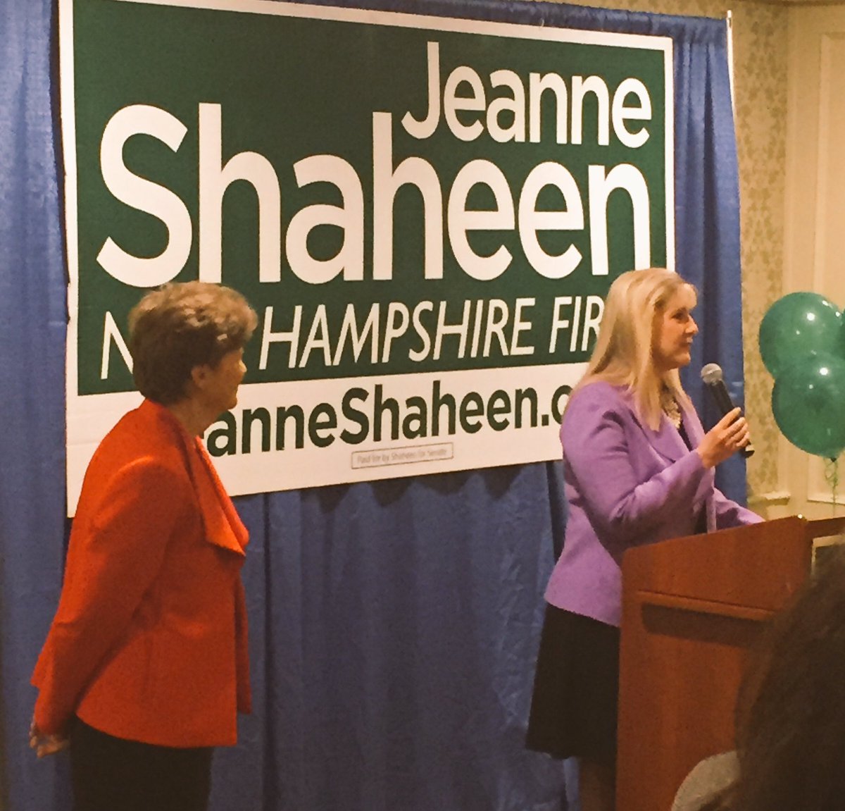 NTaylorNH's tweet photo. One great New Hampshire Senator @DonnaSoucy introducing another @SenatorShaheen #nhpolitics https://t.co/nICp70rCpe