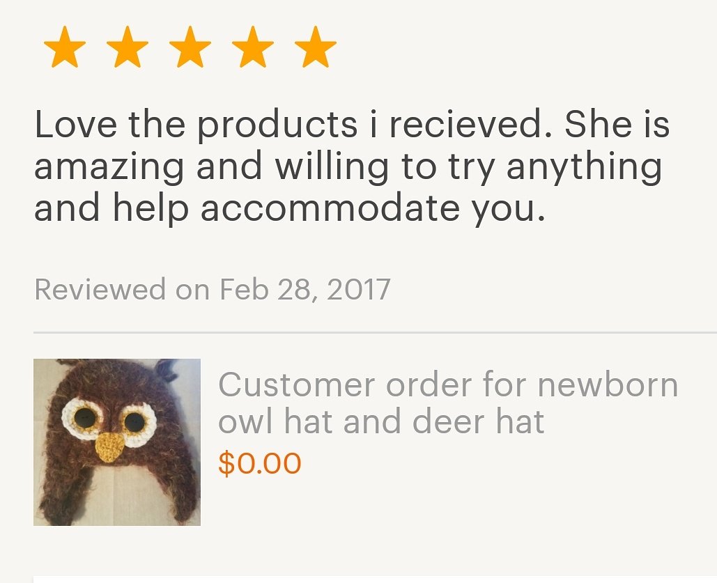 luvu2pcscraft's tweet photo. Oh my gosh I love my customers!!
#crochet #crocheter #crochetersofinstagram #crochetersoffacebook #handmade #photoprop #customerreview https://t.co/iYhmbGcnKa