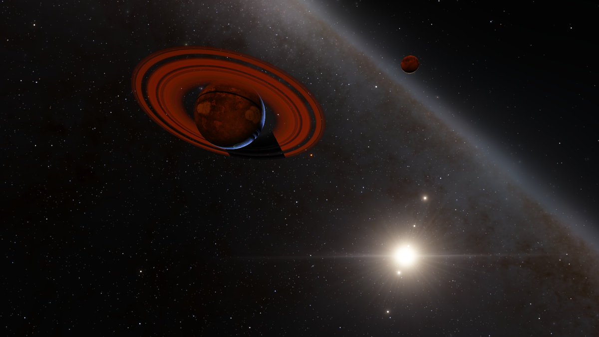 HapNStance1's tweet image. Same planet...2 views.  Lit by a #mainsequence star, and lit by a #browndwarf .  From travels in @SpaceEngineSim .  #CassiniInspires #Rings