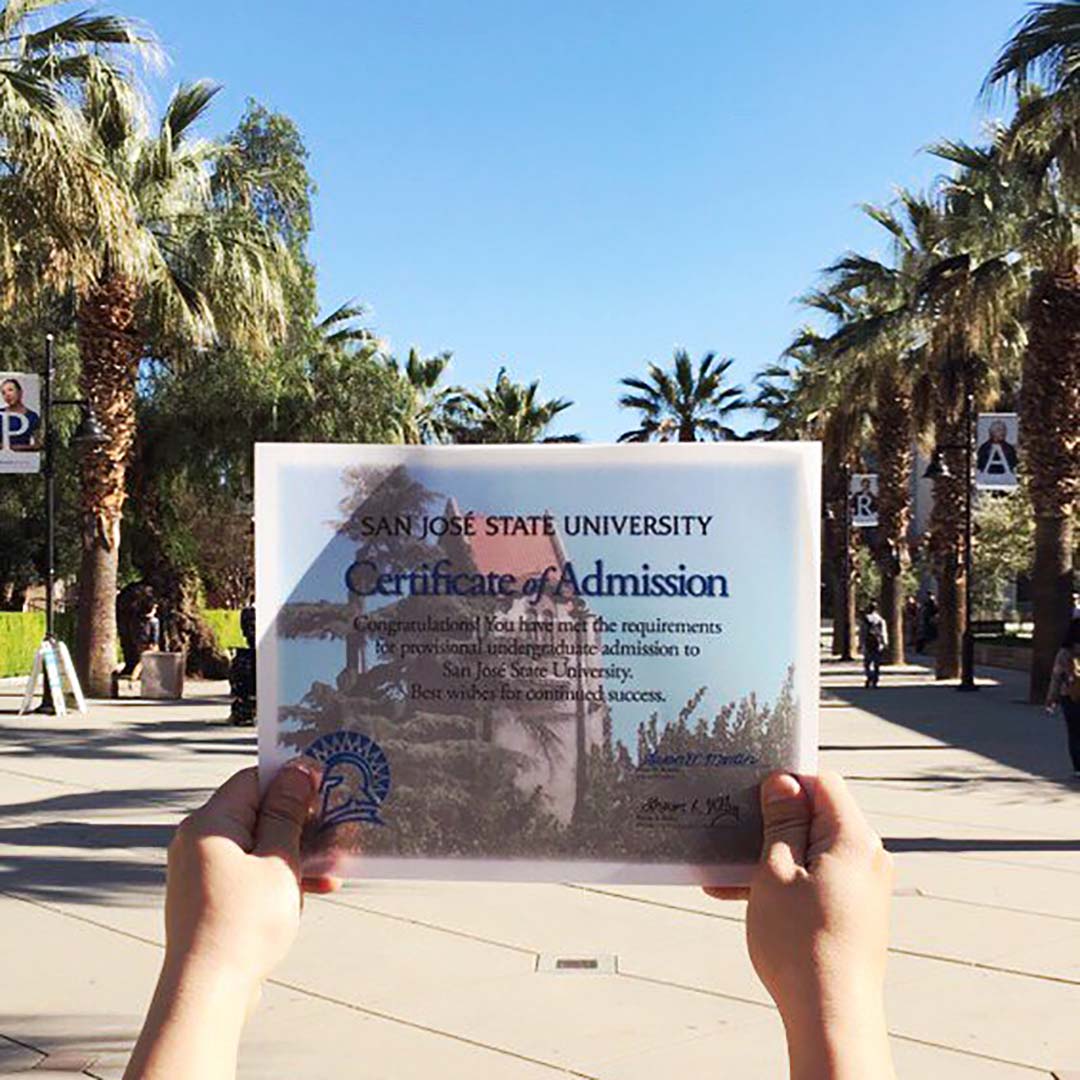 SJSU_ES's tweet photo. Are you a newly-admitted Spartan? Give us a shout-out if #SJSUsaidYes! Complete the Intent to Enroll process by May 1 to be #SJSUbound!📍💙💛 https://t.co/7tWxgkWro8