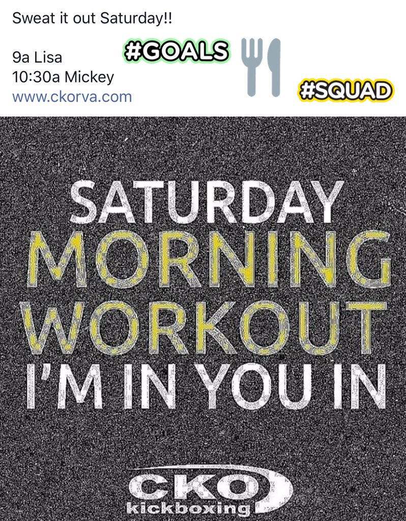 CKO_RVA's tweet photo. #Saturday at #CKO #Kickboxing #RVA. 3 Classes & FREE #Gloves for $19.99. Get started at https://t.co/qoci2KhNWK
#marchmadness #CKOStrong https://t.co/UW1YPiRmnp