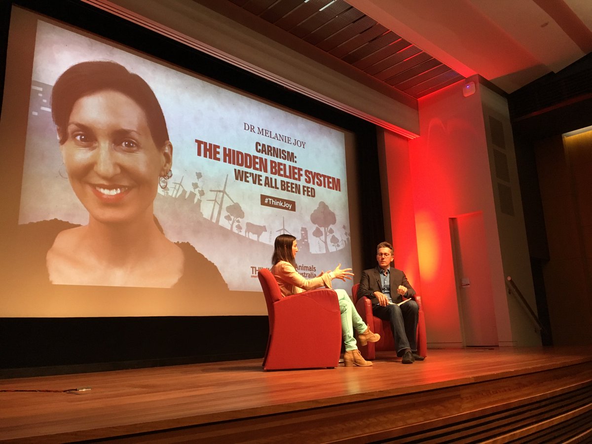 AnimalsAus's tweet photo. Super thought-provoking discussion tonight in #Melbourne with Dr Melanie Joy about carnism #ThinkJoy https://t.co/DBTeKKkRW6 https://t.co/yPIo2olFRi