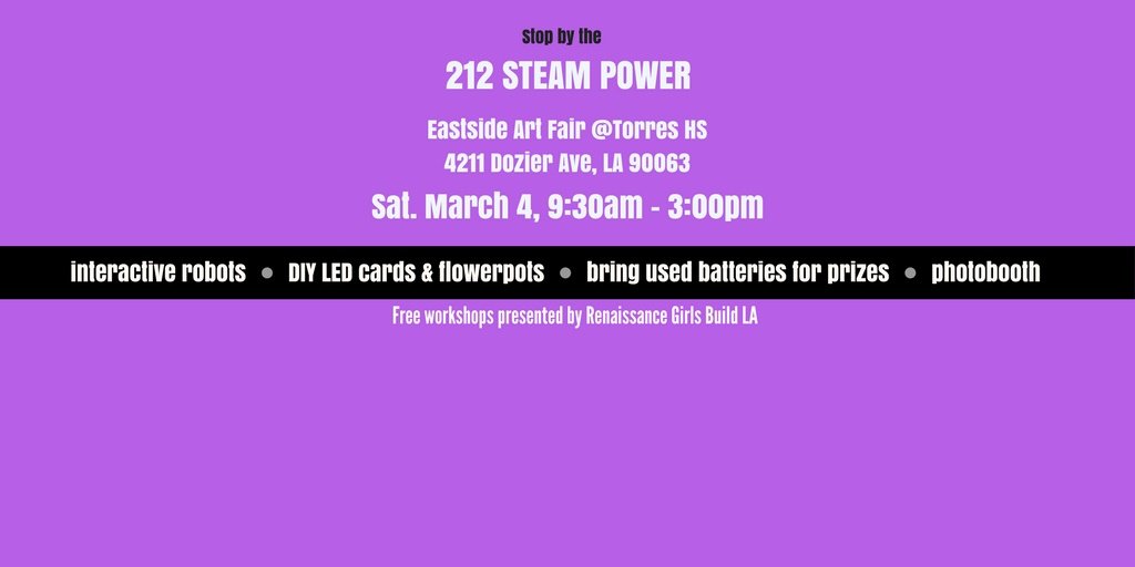 ELARASTEAM's tweet photo. Stop by Renaissance GBLA booths at Eastside Art Fest tmrw! Be creative &amp; be the extra degree  @Monica4LAUSD @LAPromiseFund #girlsbuildla https://t.co/axfE8Jhgvy