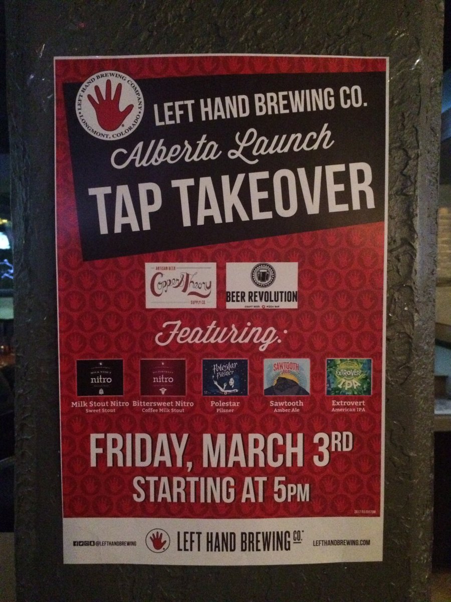 Can't pass up a <a href="/LeftHandBrewing/">Left Hand Brewing Company</a> tap takeover.  Get down to @RevolutionYYC for an amazing milk stout (and other amazing beers)!