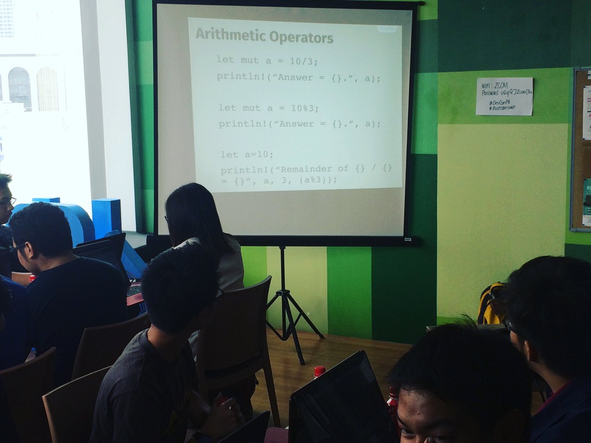 DEVCONPH's tweet photo. Back to regular programming π #DevConPH #RustCodeCamp https://t.co/m4eZmgfV6K
