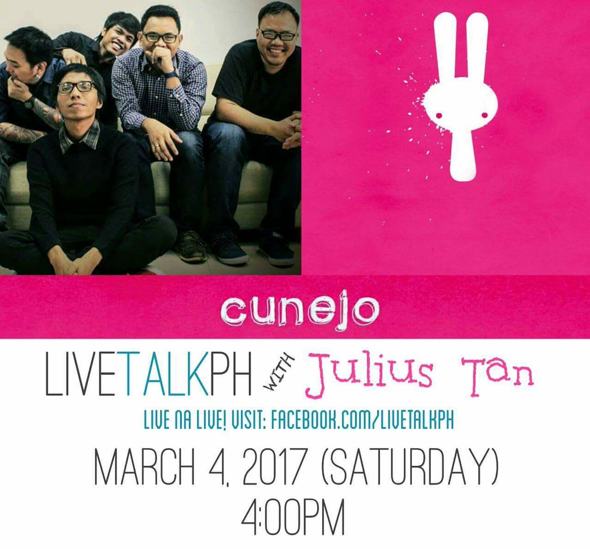 cunejoband's tweet photo. nasa #LiveTalkPH ako mamyang 4pm! nuod kayo :) @juliustanpogi @jerualmocera #LifeAndSocialMedia #QueenElly #Cunejo https://t.co/nApHsoQ9uq