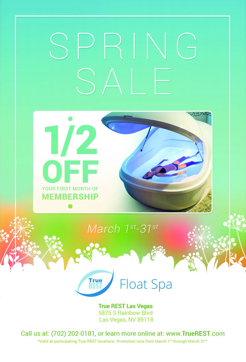 TrueRESTVegas's tweet photo. "Float" to a healthier lifestyle with our 1/2 off special
#floating #anxiety #insomnia #painrelief #meditation #selfcare #addiction https://t.co/3ZDFx9dIFI