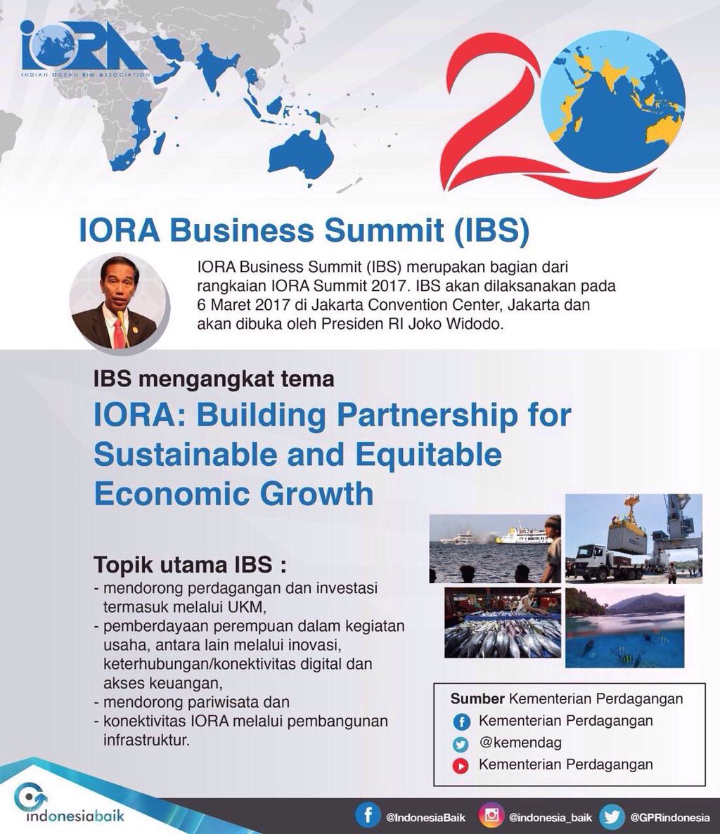 bkpm's tweet image. Pemerintah RI akan menjadi tuan rumah IORA Business Summit di JCC tanggal 6 Maret 2017 #IORA2017 @Kemendag