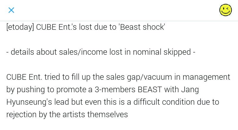 beautifulylight's tweet photo. [etoday] CUBE Ent.'s lost due to 'Beast shock' (#Hyunseung mentioned)

- details about sales/income lost in...

Src: https://t.co/XfCejtpT7R https://t.co/8Qb5E5Na41
