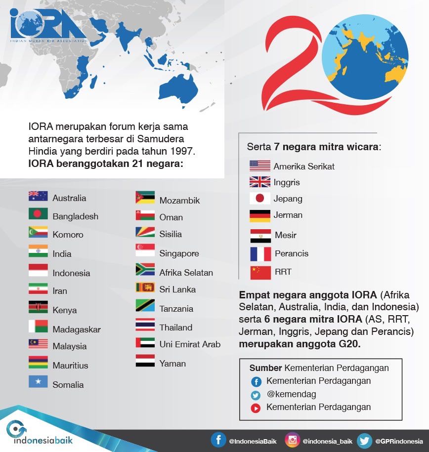 bumn_idn's tweet image. 8.21 negara anggota akan menghadiri #IORA2017, ditambah 7 negara mitra dan organisasi internasional serta negara tamu.