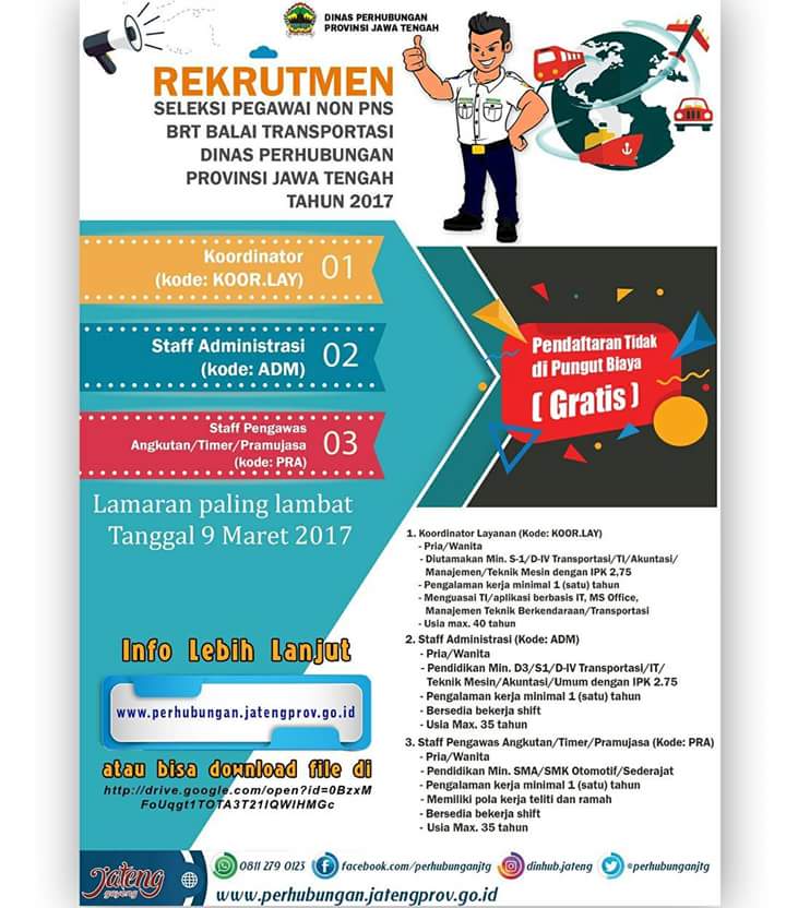 Rekrutmen Tenaga Non PNS Operasional BRT Trans Jateng <a href="/ganjarpranowo/">Ganjar Pranowo</a> @bkdjatengprov <a href="/humasjateng/">Humas Jateng</a> @kominfo_jtg