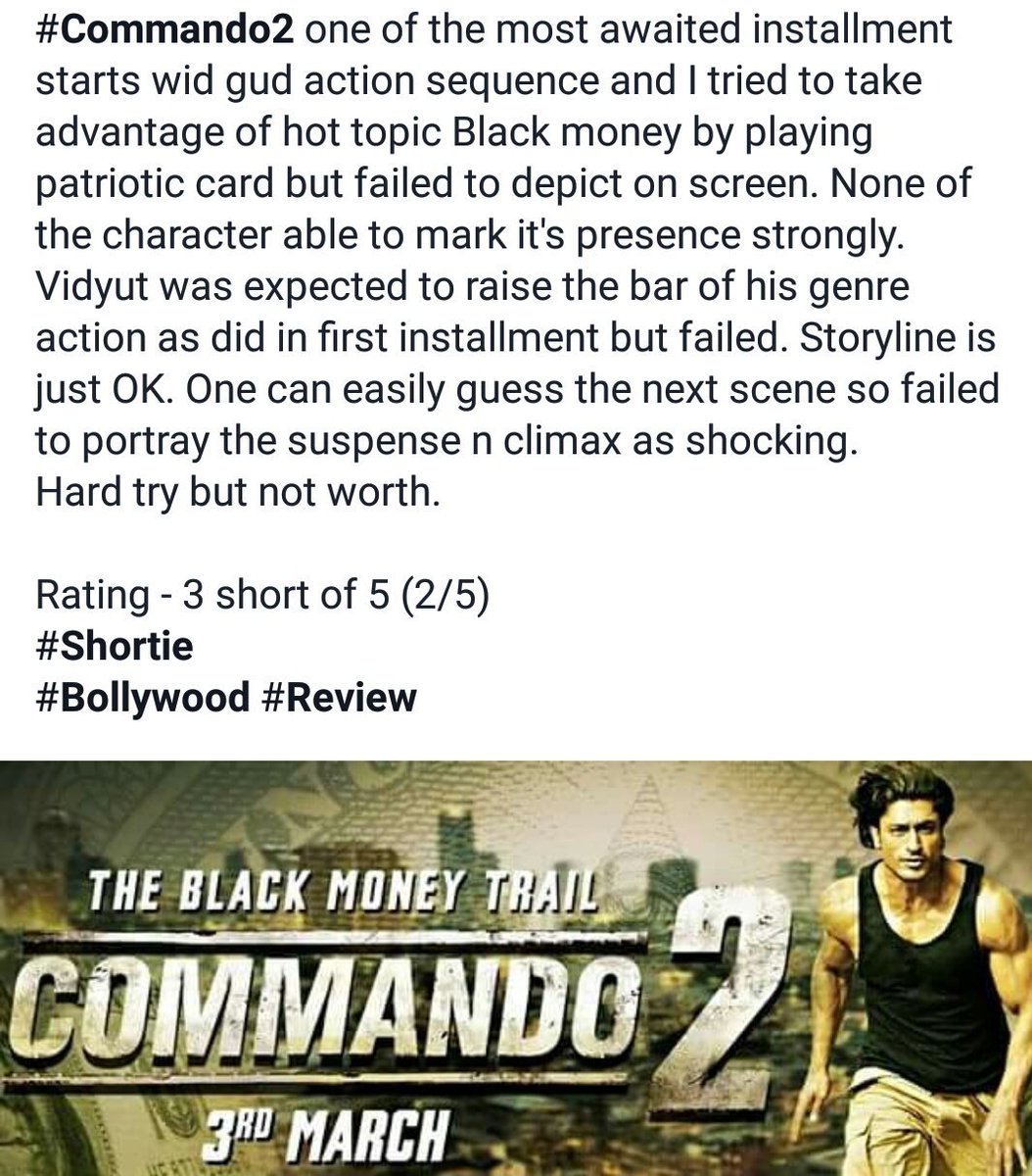 shortiereview's tweet photo. #Commando2 #Movie #Review #Bollywood #Shortie #Commando2Review https://t.co/tJtaXiP0IN