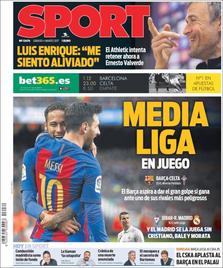 CanBenet's tweet photo. PortadesEsportives #canbenet 
#dobleobjectiu #avisados #medialiga #laliga #fcbarcelona #celta #eibar #realmadrid #torres #aletico #garrotxa https://t.co/TeGmyMWn5y