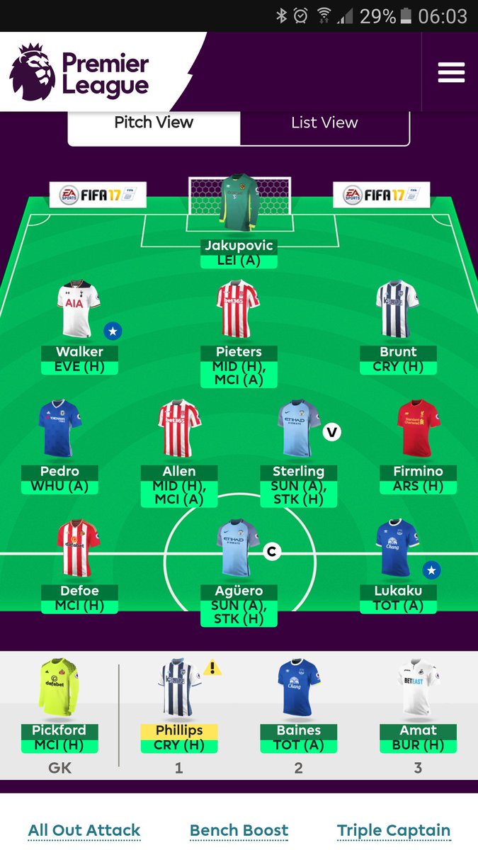 ff247community's tweet photo. Here's our #FPL team for #DGW27 as per your votes.
#Sterling and #Aguero in for #Alli and #Costa
You voted #triplecap
@FantasyFooty247 https://t.co/r2wn4kQ7v8