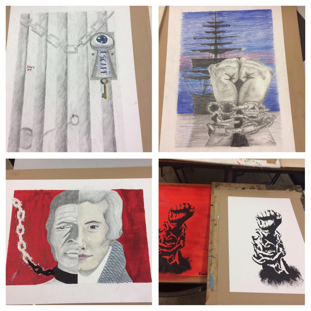 RPSWilberforce's tweet photo. Brilliant and inspiring artwork done by Wilberforce students in house art. Really captures the #breakthechains Well done all. #proudHoH https://t.co/6I1Fk69BwY