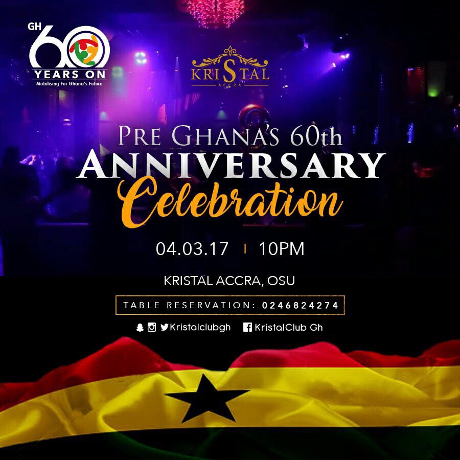 KristalClubGh's tweet photo. Come let's celebrate, as we warm up to Ghana's 60th Anniversary with amazing Surprises.
Dress Smart and ready to Party 🎊🎉🍾🇬🇭#GhanaAt60 https://t.co/pD01LcSyQ6