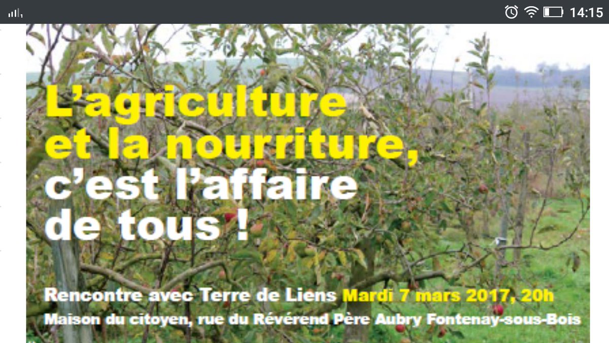 À #fontenay mardi 7, tous concernés par l'agriculture et la nourriture avec le film La Terre, bien commun avec <a href="/TDLIdF/">Terre de Liens IdF</a>
