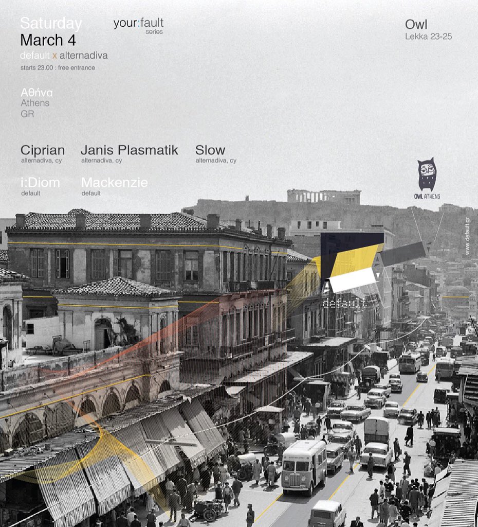 default_col's tweet image. your:fault 04 : default x alternadiva, tonight @ Owl basement, Athens, 23.00, c u in a few hours...