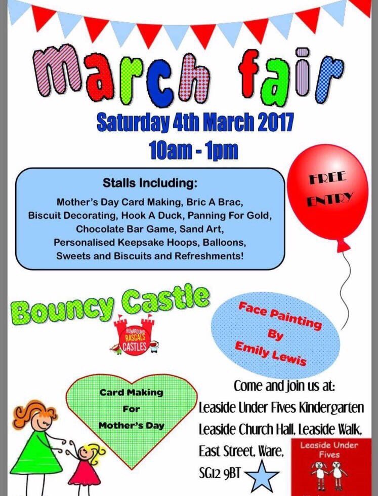 RRascalsCastles's tweet photo. We're at the March Fair, Leaside Church Hall, #Ware today, 10 - 1pm. Lots of fun for little people 👦🏻👧🏼 free entry, pop in and say hi! https://t.co/P7lmBh5Sth