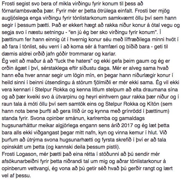 Halló. Hér er svar mitt til útvarpsmanns sem niðurlægir mig &amp; konur í beinni útsendingu og segir að ég eigi ekki skilið að vinna lag ársins🖕