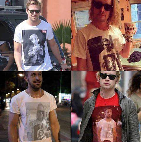 Nathan_Kurtz's tweet photo. La Guerra de Camisetas de Ryan Gosling y Macauley Culkin aviso, se puede prolongar ad finitum como poniendo un espejo contra otro https://t.co/v19mExv5Qp