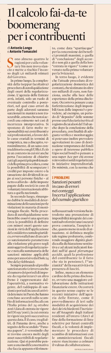 Anto_Tomassini's tweet photo. 4 freni alla #voluntarybis. #Autoliquidazione#sanzioni#contante, #azionicontrasto. Senza interventi addio1,6mld @sole24ore @antonio_longo86 https://t.co/gLpIjBxwC9