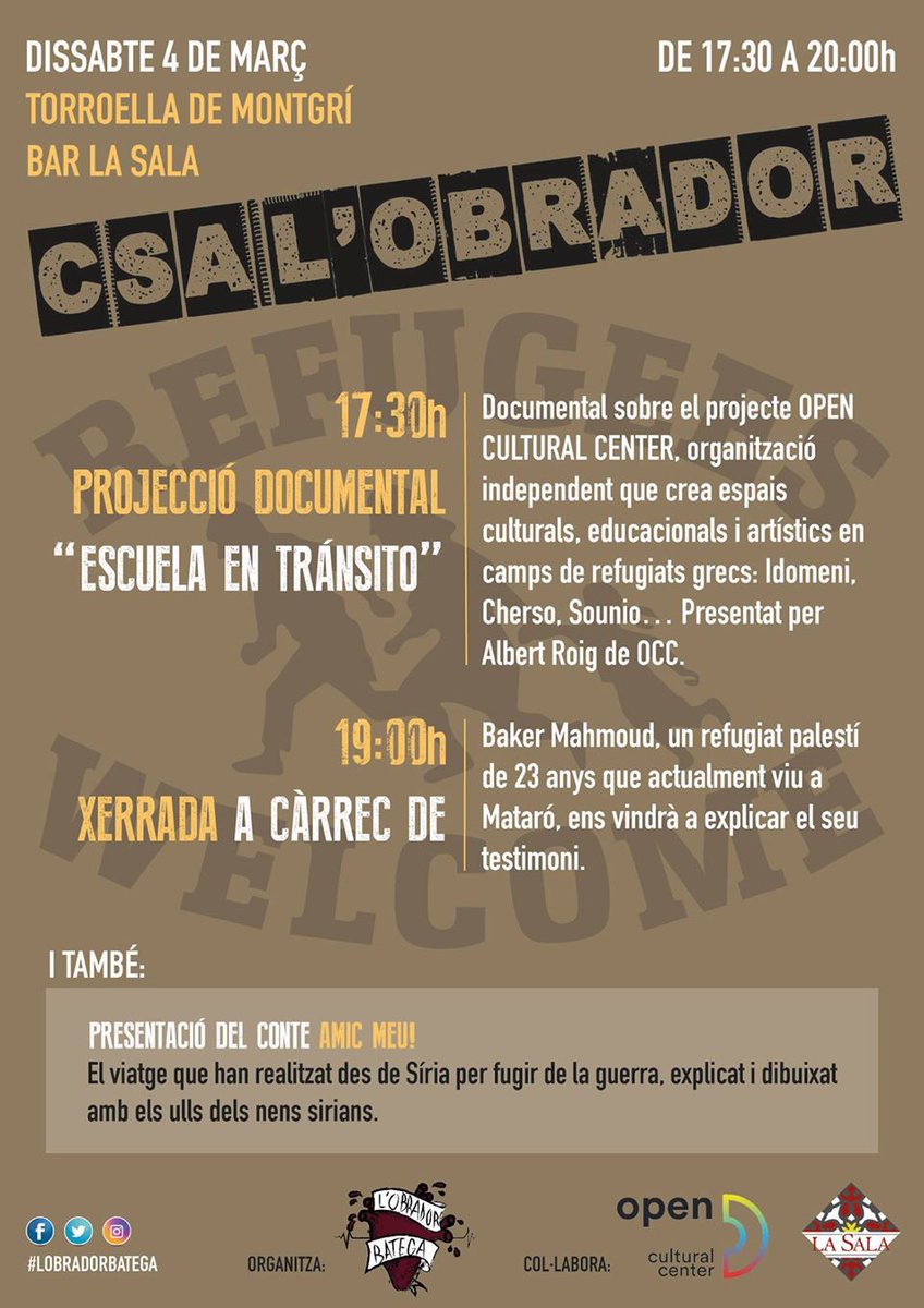 Avui a Torroella, projecció del documental "Escuela en tránsito" i presentació d' <a href="/OCC_Project/">Open Cultural Center</a> al <a href="/CSA_LObrador/">CSA L'Obrador</a> !